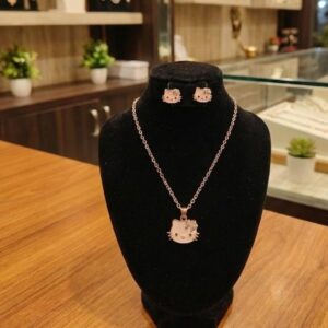 Pink colour cat pendant Necklace Set